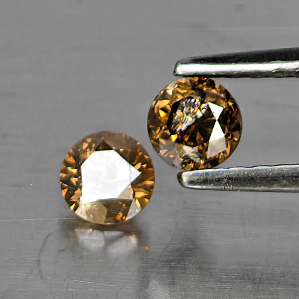 Natural Champagne Color Diamond 0.30 Ct. 2 Pcs. Round Diamond Cut  3.4 Mm.