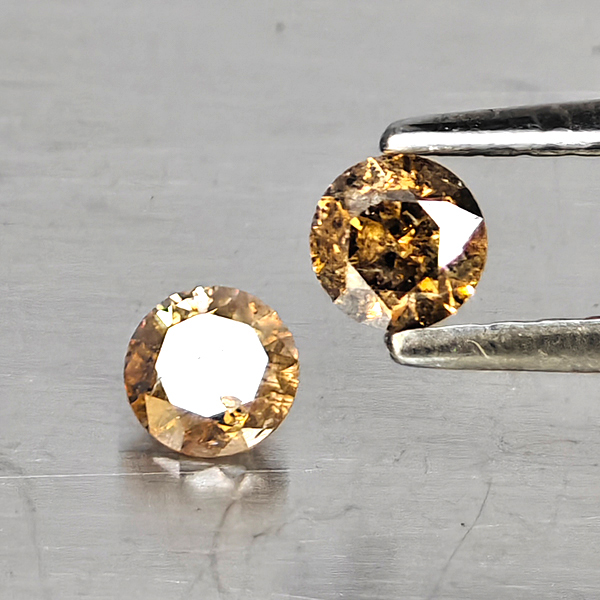 Natural Champagne Color Diamond 0.48 Ct. 2 Pcs. Round Diamond Cut  3.7 Mm.