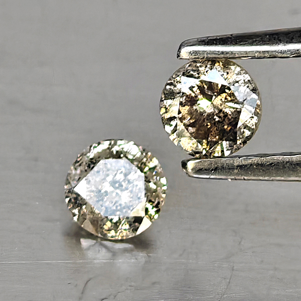 Natural Champagne Color Diamond 0.32 Ct. 2 Pcs. Round Diamond Cut  3.4 Mm.