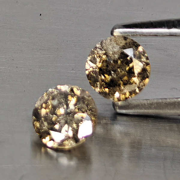 Natural Champagne Color Diamond 0.33 Ct. 2 Pcs. Round Diamond Cut  3.5 Mm.
