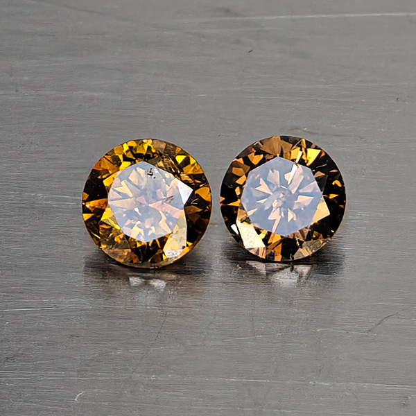 Natural Champagne Color Diamond 0.37 Ct. 2 Pcs. Round Diamond Cut  3.5 Mm.