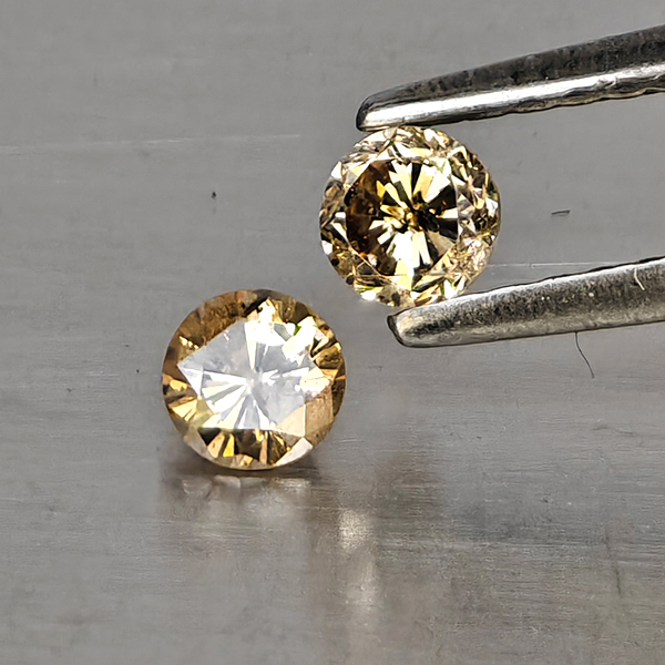 Natural Champagne Color Diamond 0.42 Ct. 2 Pcs. Round Diamond Cut  3.8 Mm.