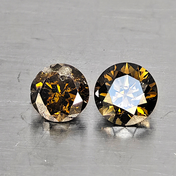 Natural Champagne Color Diamond 0.33 Ct. 2 Pcs. Round Diamond Cut  3.4 Mm.