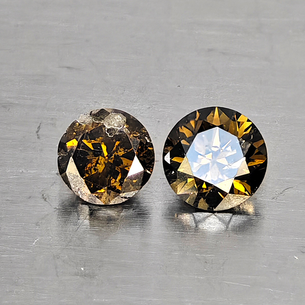 Natural Champagne Color Diamond 0.40 Ct. 2 Pcs. Round Diamond Cut  3.5 Mm.
