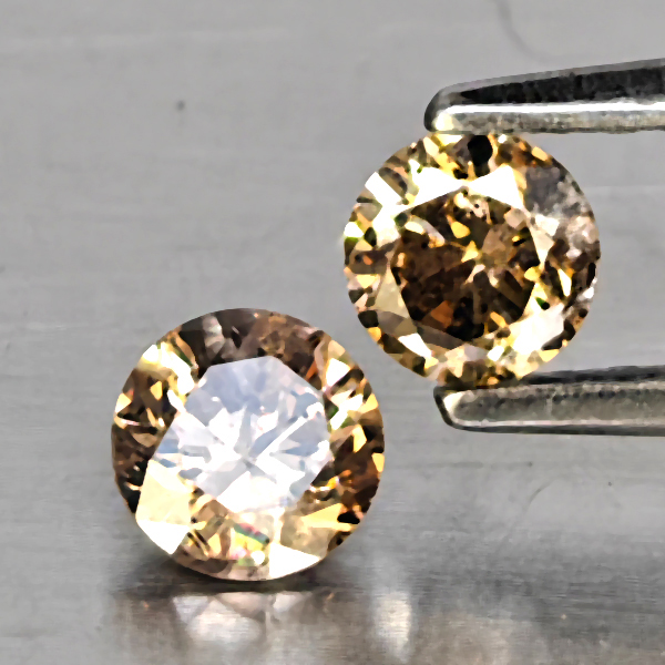 Natural Champagne Color Diamond 0.45 Ct. 2 Pcs. Round Diamond Cut  3.8 Mm.