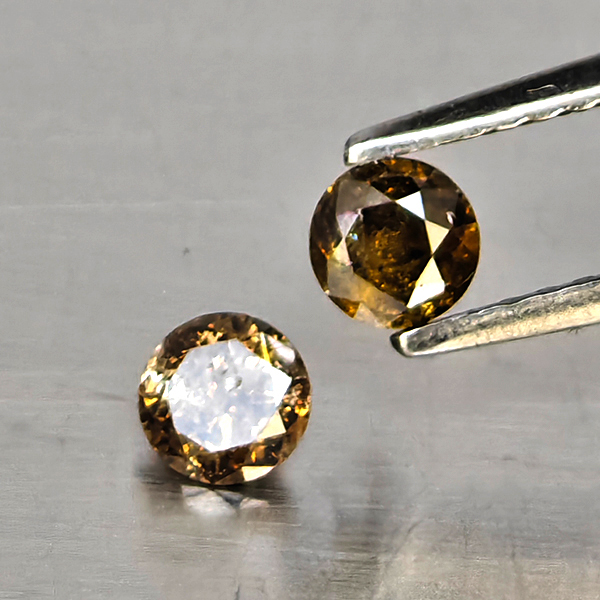 Natural Champagne Color Diamond 0.43 Ct. 2 Pcs. Round Diamond Cut  3.8 Mm.