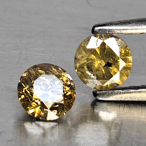 Natural Champagne Color Diamond 0.46 Ct. 2 Pcs. Round Diamond Cut  3.9 Mm.