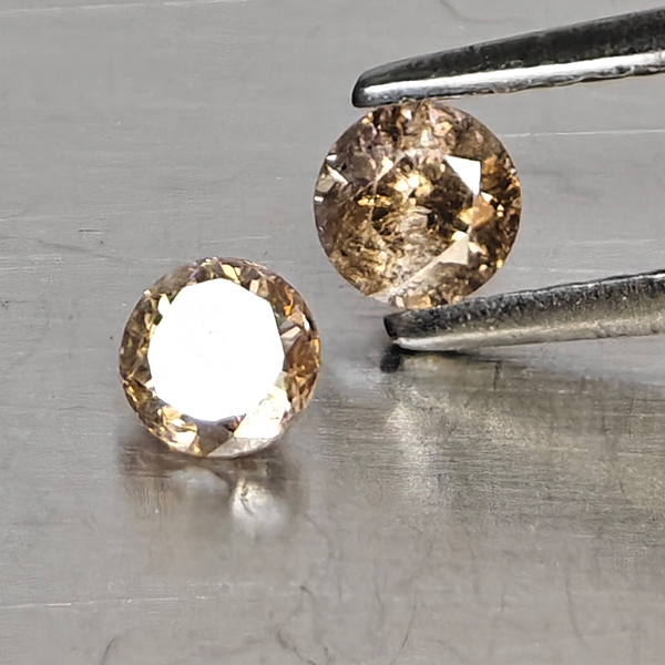 Natural Champagne Color Diamond 0.34 Ct. 2 Pcs. Round Diamond Cut  3.4 Mm.
