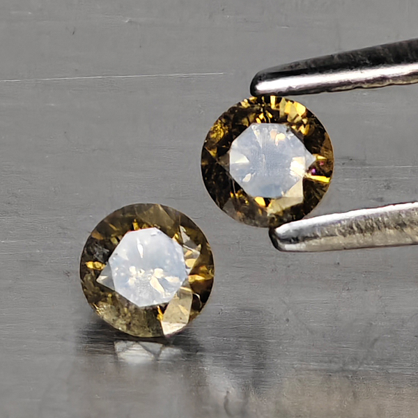 Natural Champagne Color Diamond 0.31 Ct. 2 Pcs. Round Diamond Cut  3.4 Mm.