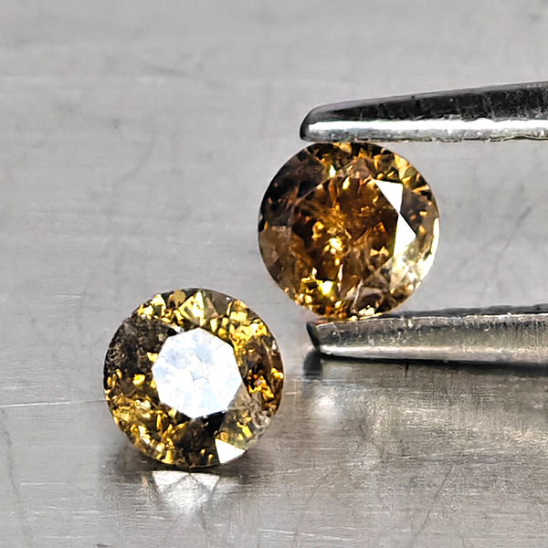 Natural Champagne Color Diamond 0.32 Ct. 2 Pcs. Round Diamond Cut  3.4 Mm.