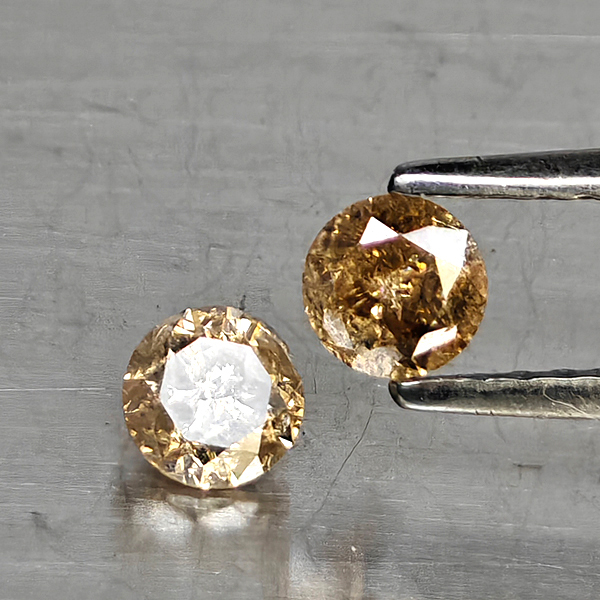 Natural Champagne Color Diamond 0.46 Ct. 2 Pcs. Round Diamond Cut  3.8 Mm.