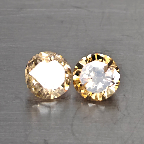 Natural Champagne Color Diamond 0.31 Ct. 2 Pcs. Round Diamond Cut  3.4 Mm.