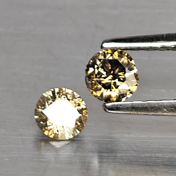 Natural Champagne Color Diamond 0.34 Ct. 2 Pcs. Round Diamond Cut  3.5 Mm.