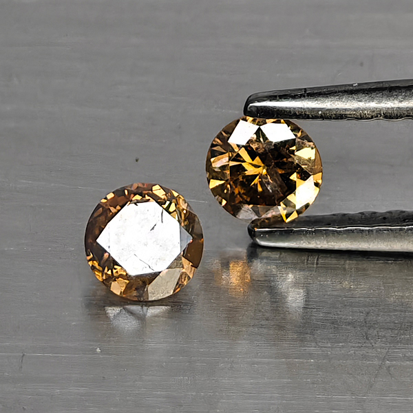 Natural Champagne Color Diamond 0.33 Ct. 2 Pcs. Round Diamond Cut  3.6 Mm.