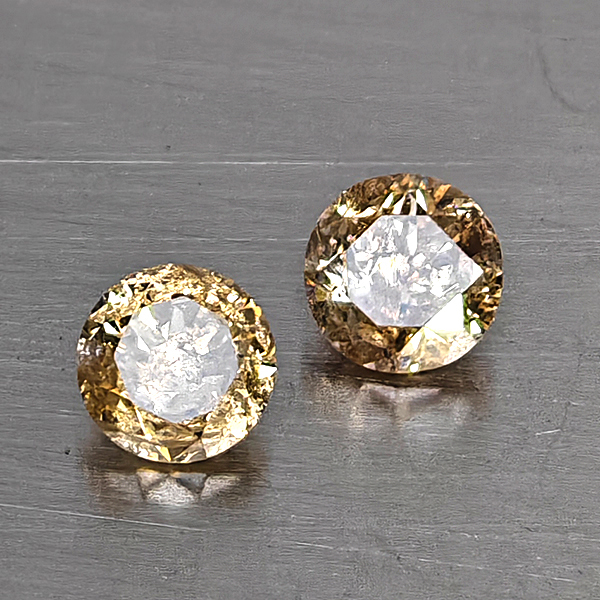 Natural Champagne Color Diamond 0.45 Ct. 2 Pcs. Round Diamond Cut  3.8 Mm.