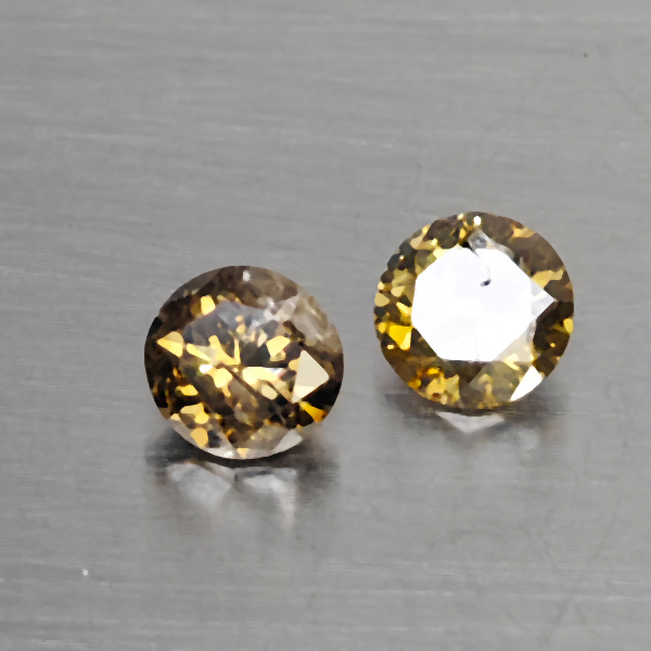 Natural Champagne Color Diamond 0.34 Ct. 2 Pcs. Round Diamond Cut  3.4 Mm.