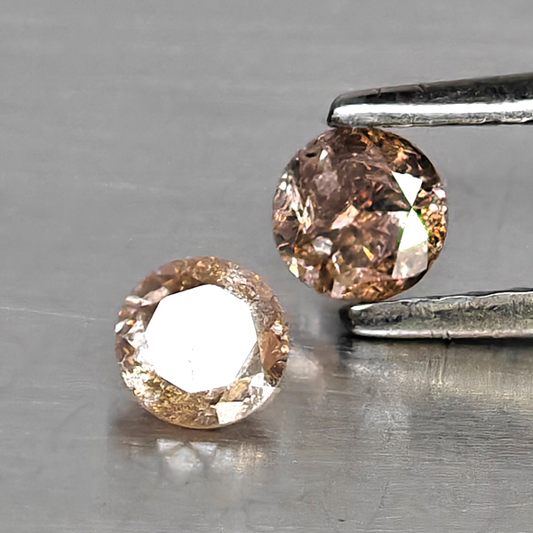 Natural Champagne Color Diamond 0.34 Ct. 2 Pcs. Round Diamond Cut  3.5 Mm.