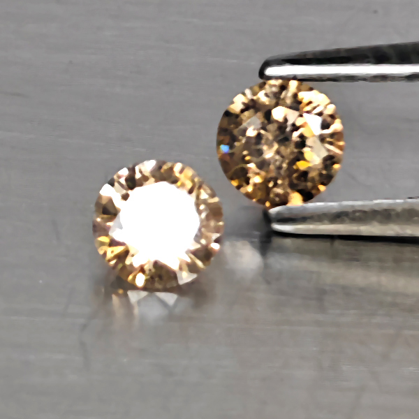 Natural Champagne Color Diamond 0.30 Ct. 2 Pcs. Round Diamond Cut  3.5 Mm.