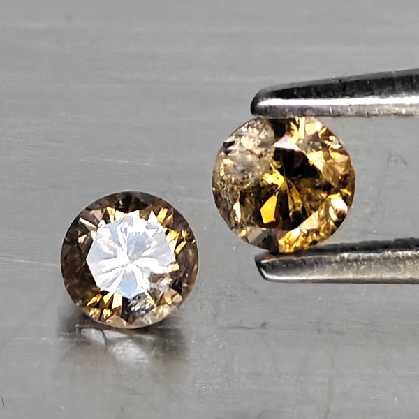 Natural Champagne Color Diamond 0.32 Ct. 2 Pcs. Round Diamond Cut  3.4 Mm.