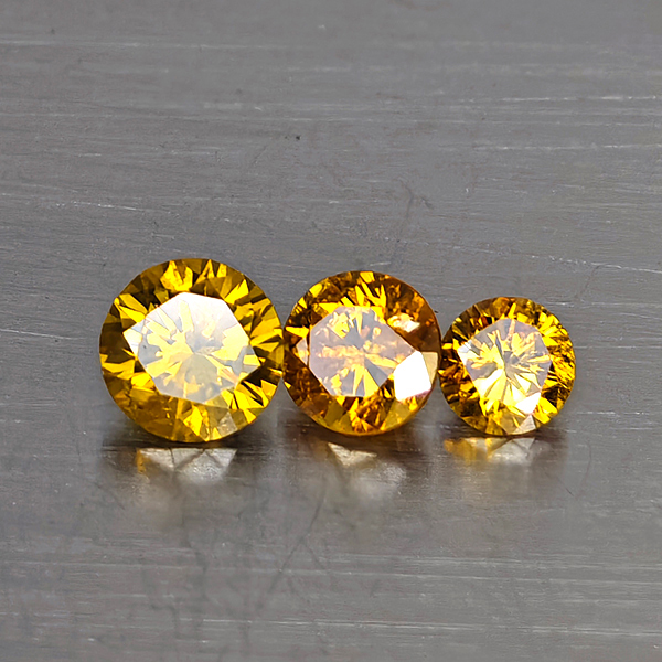 Natural Yellow Diamond 0.49 Ct. 3 Pcs. Round Diamond Cut  and Mixed Size