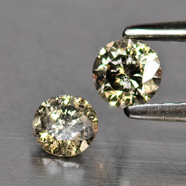 Natural Champagne Color Diamond 0.39 Ct. 2 Pcs. Round Diamond Cut  3.5 Mm.