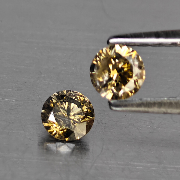 Natural Champagne Color Diamond 0.34 Ct. 2 Pcs. Round Diamond Cut  3.5 Mm.