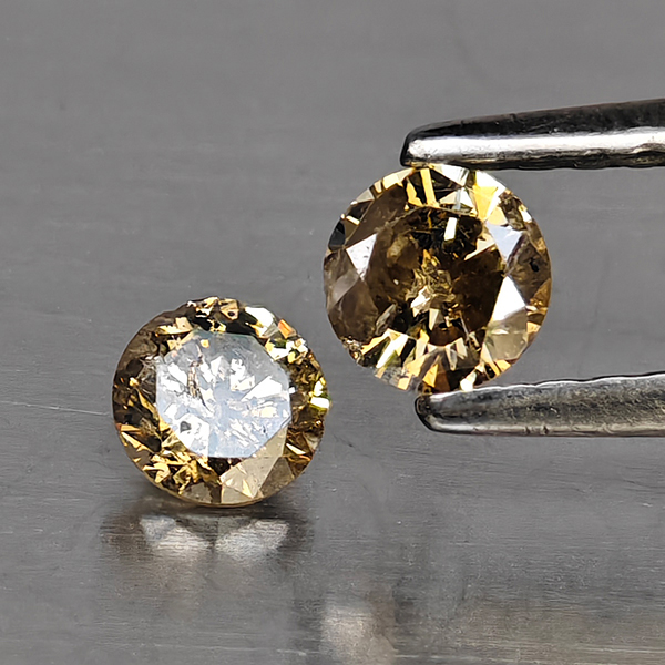 Natural Champagne Color Diamond 0.40 Ct. 2 Pcs. Round Diamond Cut  3.7 Mm.