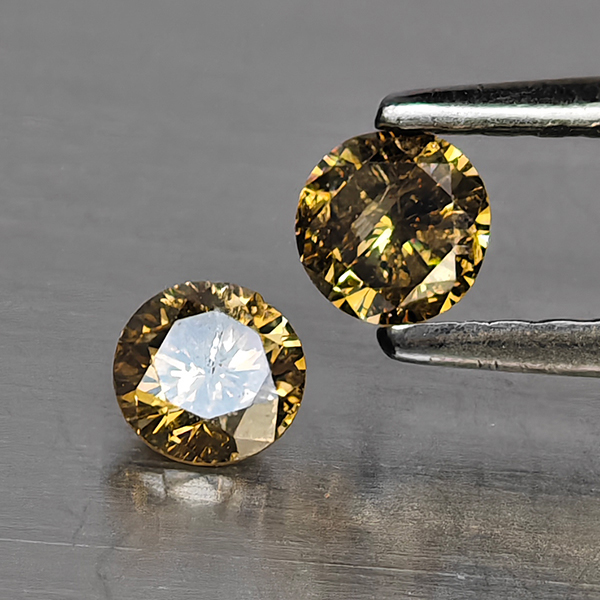 Natural Champagne Color Diamond 0.33 Ct. 2 Pcs. Round Diamond Cut  3.5 Mm.