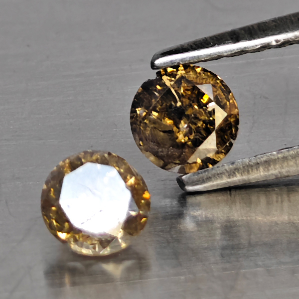 Natural Champagne Color Diamond 0.51 Ct. 2 Pcs. Round Diamond Cut 4 Mm. Natural Champagne Color Diamond 0.51 Ct. 2 Pcs. Round Diamond Cut 4 Mm.