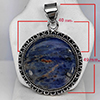 Natural Gemstone Round Cabochon Shape Metal Silver Plated Fine Jewelry Pendant 15.58 Grams