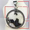 Natural Gemstone Round Cabochon Shape Metal Silver Plated Fine Jewelry Pendant 16.93 Grams