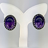 Natural Gemstone Oval Cabochon Shape Metal Silver Plated Fine Jewelry Earrings 9.28 Grams