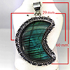 Natural Gemstone Fancy Cabochon Shape Metal Silver Plated Fine Jewelry Pendant 26.26 Grams