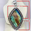 Natural Gemstone Fancy Cabochon Shape Metal Silver Plated Fine Jewelry Pendant 14.01 Grams