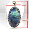 Natural Gemstone Oval Cabochon Shape Metal Silver Plated Fine Jewelry Pendant 22.45 Grams