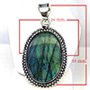 Natural Gemstone Oval Cabochon Shape Metal Silver Plated Fine Jewelry Pendant 18.26 Grams