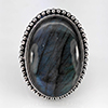 Natural Gemstone Oval Cabochon Shape 12.56 Grams Metal Silver Plated Fine Jewelry Ring Size 9