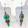 Natural Turquoise & Coral with Metal Silver Plated Earrings Jewelry 5.13 Grams