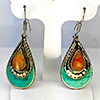 Natural Turquoise & Coral with Metal Silver Plated Earrings Jewelry 8.34 Grams