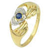 Natural Gemstone Blue Saphire and White Diamond 14K Solid Gold Ring Size 7.5