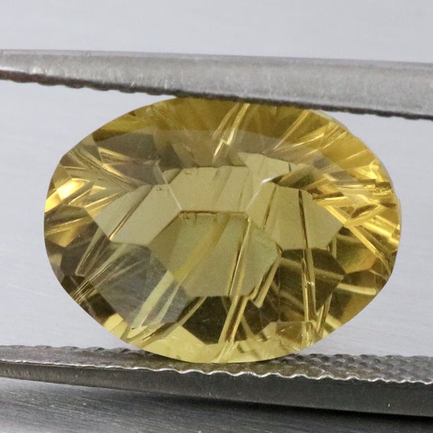 Natural Yellow Lemon Quartz 3.89 Ct. Oval Concave Cut 11.6 x 8.9 Mm Gemstone