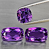 Natural Purple Amethyst  9.10 Ct. 3 Pcs Cushion Shape Gemstone From Brazil