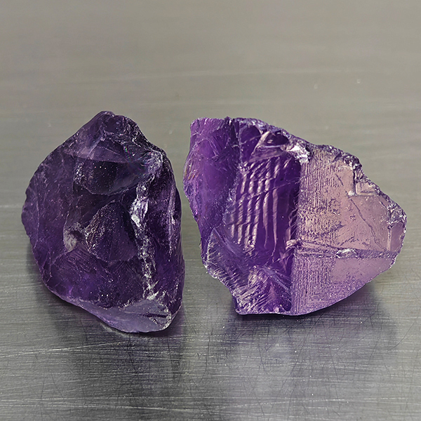 Natural Purple Amethyst Gemstones 63.68 Ct. 2 Pcs. Rough Shape 25 x 18 Mm.