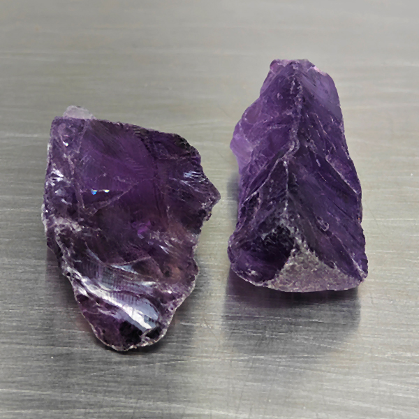 Natural Purple Amethyst Gemstones 76.87 Ct. 2 Pcs. Rough Shape and Mixed Size