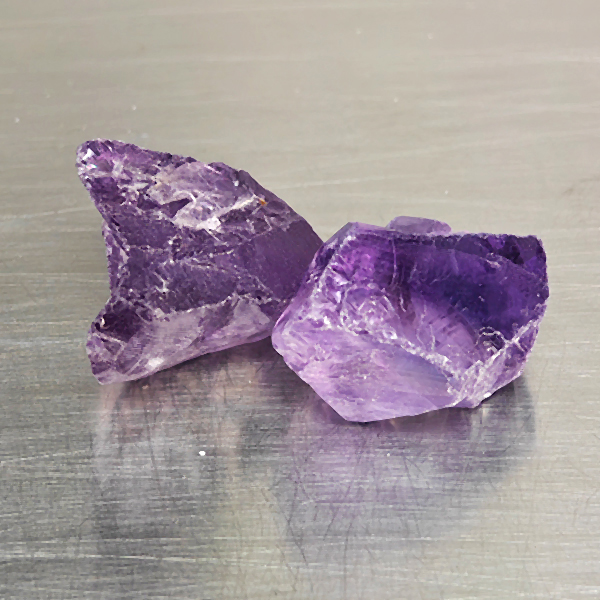 Natural Purple Amethyst Gemstones 64.88 Ct. 2 Pcs. Rough Shape 35 x 18.1 Mm.