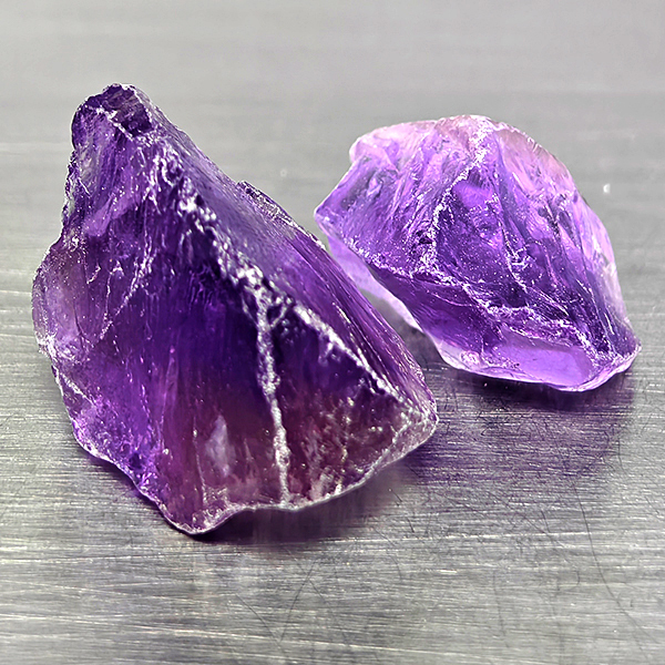 Natural Purple Amethyst Gemstones 43.81 Ct. 2 Pcs. Rough Shape and Mixed Size