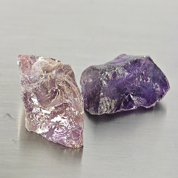 Natural Purple Amethyst Gemstones 38.08 Ct. 2 Pcs. Rough Shape and Mixed Size