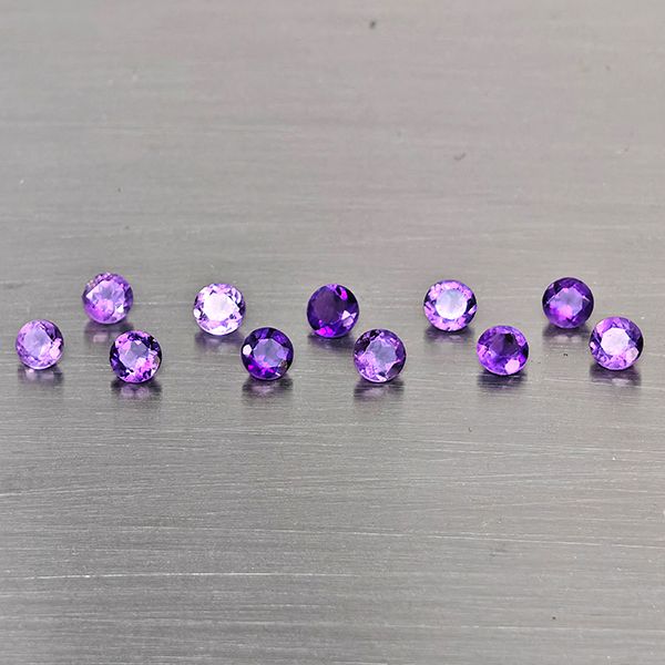 Natural Purple Amethyst Gemstones 1.12 Ct. 11 Pcs. Round Shape and Mixed Size