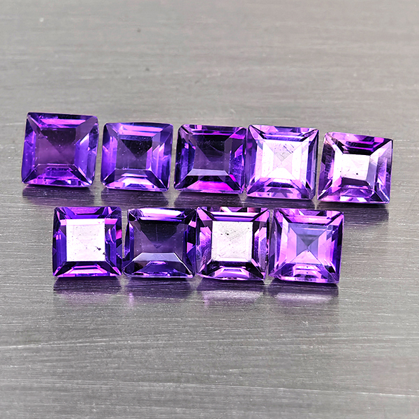 Natural Purple Amethyst Gemstones 3.20 Ct. 10 Pcs. Square Shape and Mixed Size