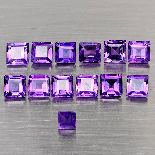 Natural Purple Amethyst Gemstones 3.89 Ct. 13 Pcs. Square Shape and Mixed Size